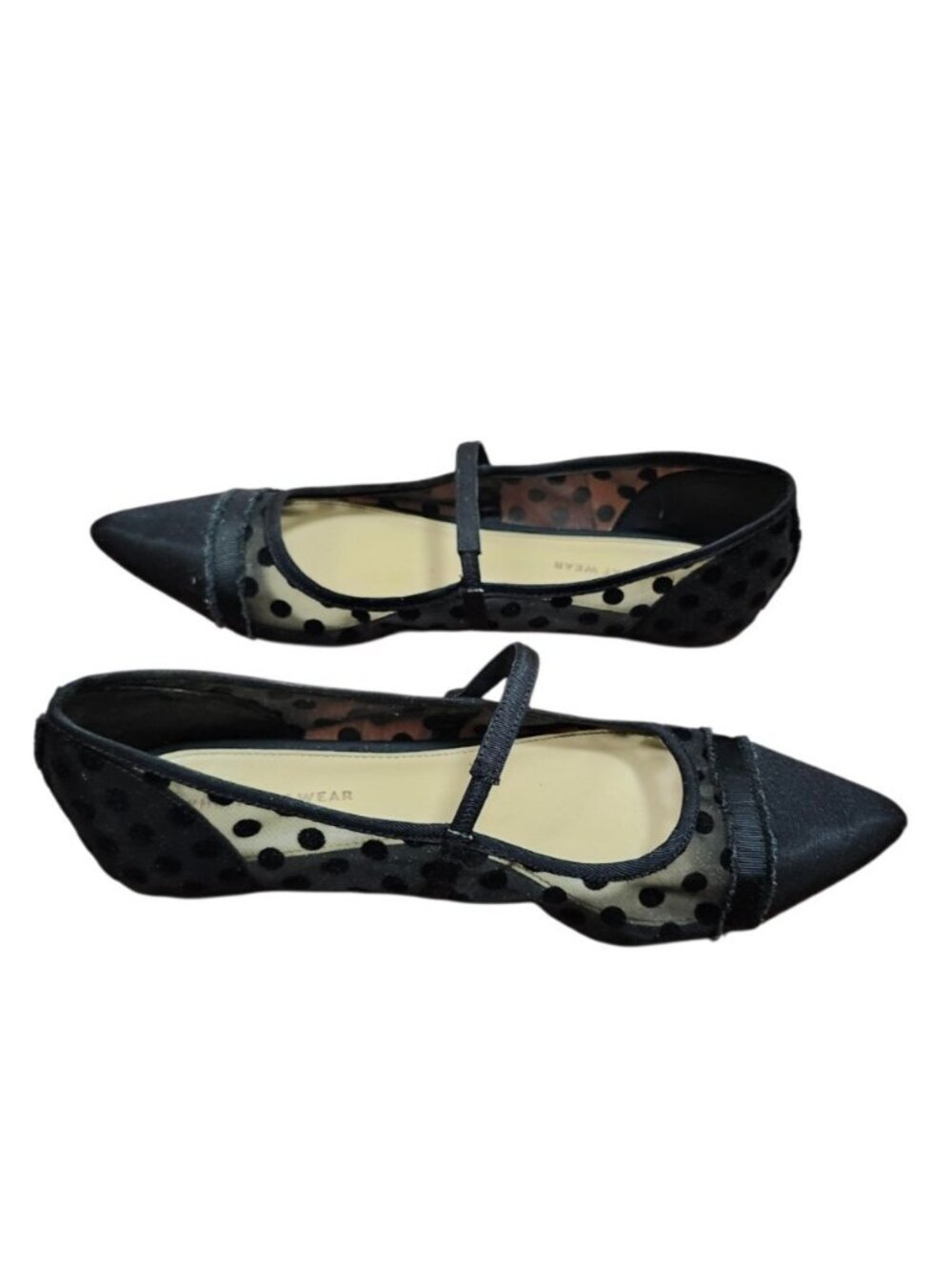 Who What Wear Black Pointed Mary Jane Flats with Sheer Polka Dot Panels - Picture 5 of 11